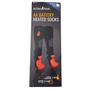 Action Heat AA Battery Heated Socks Unisex Size L/XL Premium Wool Blend 4 HRS NW